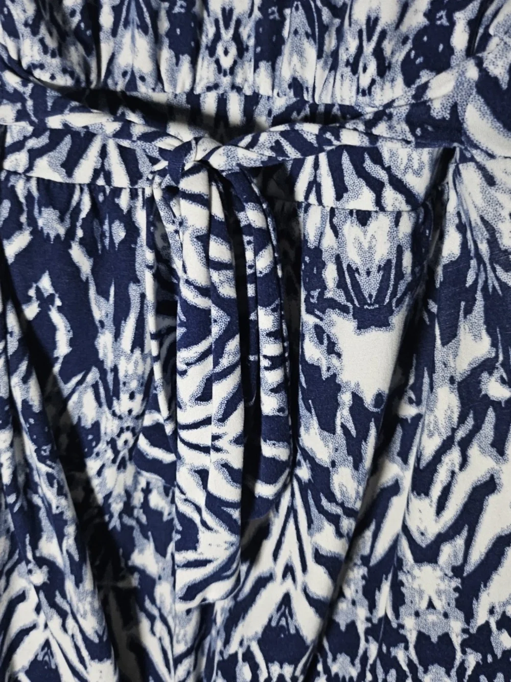 Rue 21 Blue White One Piece Strapless Jumpsuit Tie Back Ikat Abstract Print Sz S